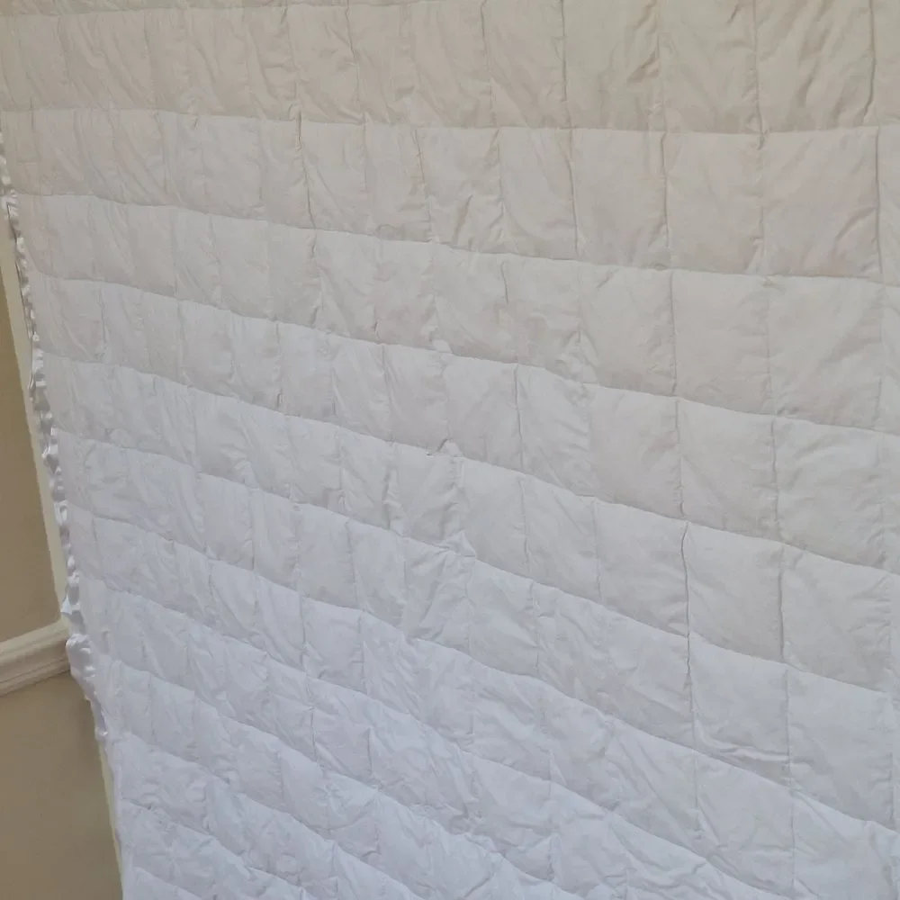 Charter Club White Cotton Lightweight Box 75% Down Fill Satin Trim Queen Blanket